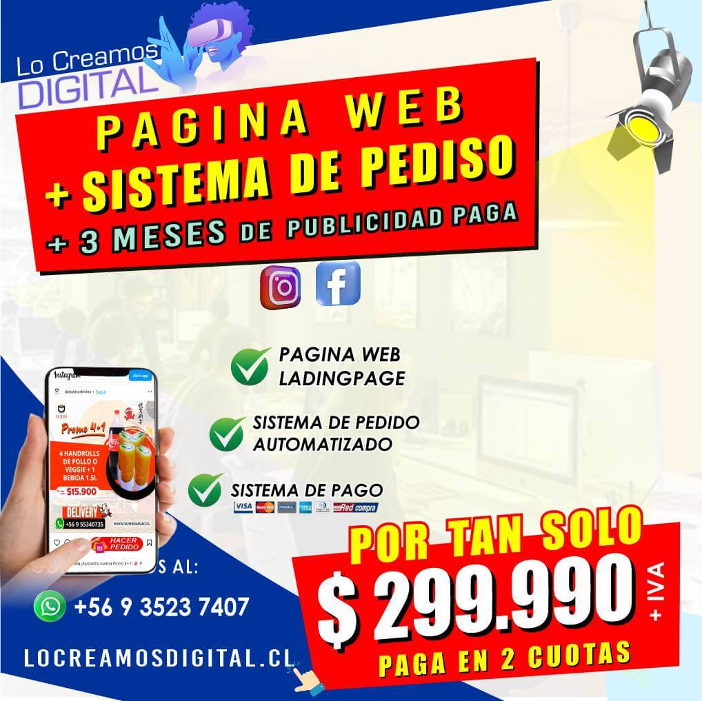 Paginas Web + Sistema de Pedido + Publicidad por 90 días en Redes Sociales.